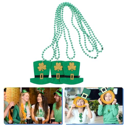 ibasenice 3pcs St Patrick's Day Bead Necklaces Shamrock Party Favors Delicate Necklace for Festival Decoration and Outfits