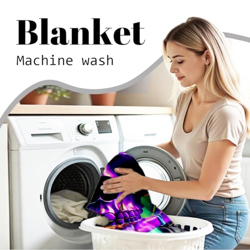 Skull Blanket Throw Skeleton Flannel Blanket Gothic Print Throw Gifts for Kids Girls Boys Adults Women Men Halloween Decor Queen Size Bed Couch (49"x59") Skull-3 49"x59"
