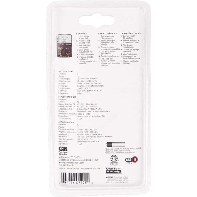 [Australia - AusPower] - GB Gardner Bender GMT-312 12 Range Pocket Multimeter 