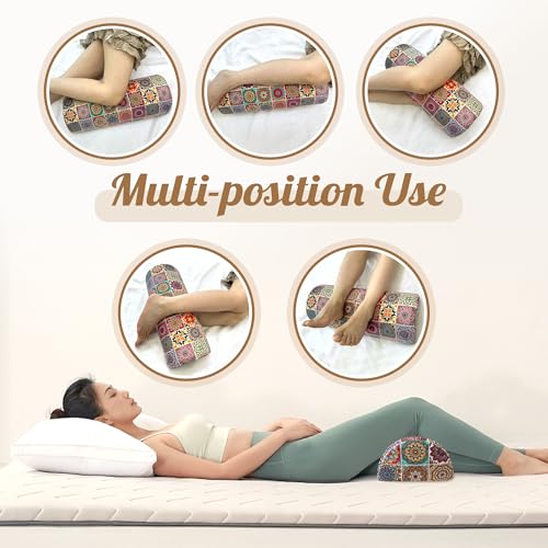 Knee Pillow for Back Sleeping – Half Moon Bolster Pillow for Under Knee While Sleeping Support, Leg & Back Pain Relief (21.5x9x5 Inches) Beige