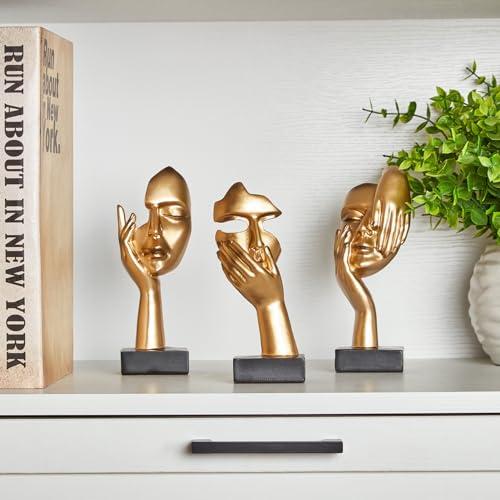 Gold Decor Thinker Statues Set of 3,Golden Abstract Face Resin Sculptures,Home Decor Accents,Office Bookshelf Decor, Shelf Side, Table Decorations for Living Room, Gift for Friends (gold-3Pcs) Gold-3pcs