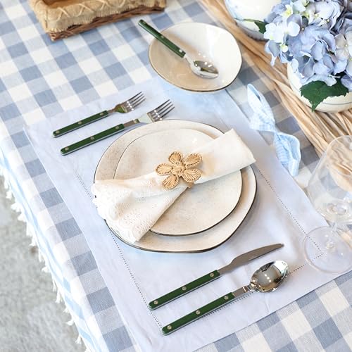 ANNOVA Silverware Set, Retro/Rivet Colorful Stainless Steel Tableware Kitchen Flatware Set Utensils, Includes Dinner Knives, Forks, Spoons, Salad Forks & Dessert Spoons (Dark Green, 10 Pieces) Dark Green
