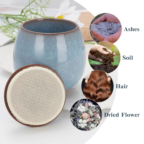 Abooxiu Ceramic Small Urn for Human Ashes Cremation Keepsake Urn for Adult Male Female Ice Crack Keepsake Urn for Human or Pet Ashes Celeste Blue Non-Personalize