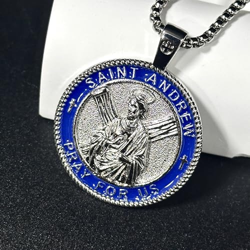 Saint Andrew Medal Necklace Catholic Saint Pendant Religious Jewelry Gift Silver
