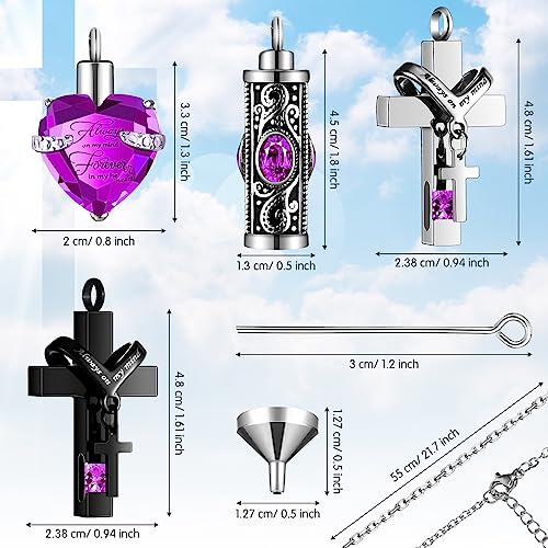Henoyso 12 Pcs Urn Necklace for Ashes Bulk Cremation Cross Heart Cubic Jewelry Stainless Steel Memorial Locket for Men Women Purple