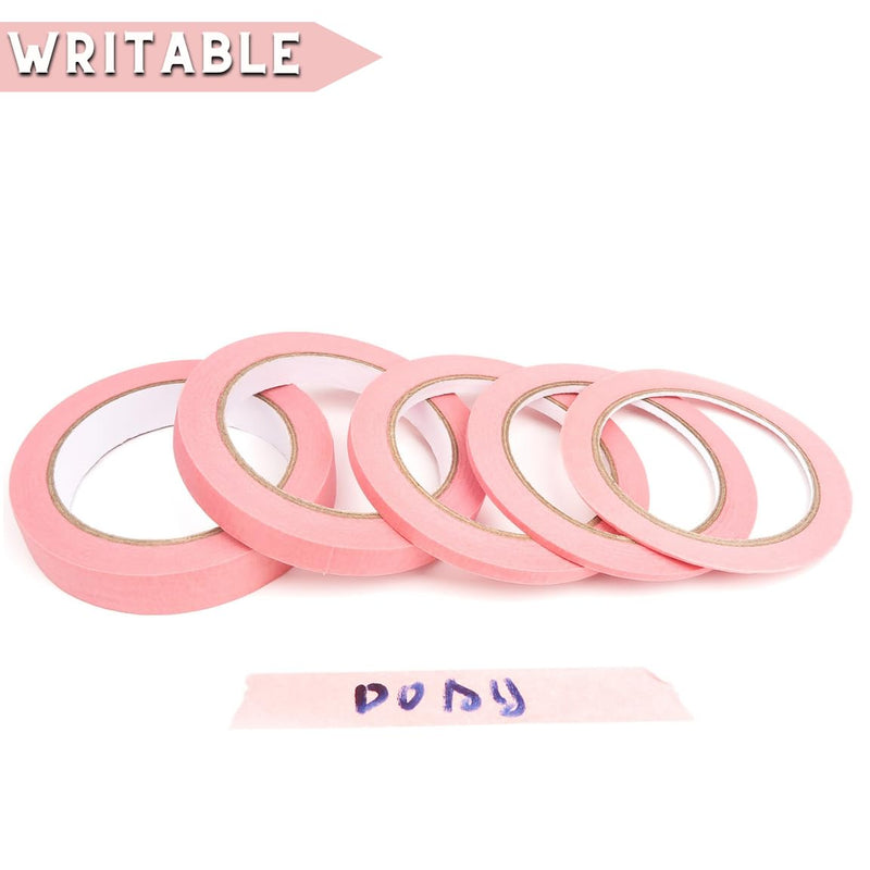 5 Rolls Pinstripe Tape - Masking Tape 1/16", 1/8", 1/4", 1/2", 3/4" - Thin Painters Masking Automotive Tape for DIY, Car, Auto, Paint, Art, Tumblers (Pink) Pink