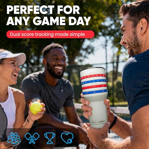Tally Tumbler (Sport Version Stainless Steel Cup, 30 oz Leak Proof Lid, Double Wall Insulation, Tumbler with Score Keeping Counter used to Track Game Scores & Rounds Won, Two Teams (Frisbee White) Frisbee White