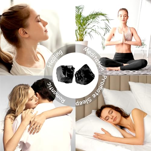 2Pcs Black Obsidian Crystals 1.8-2.2" Large Raw Stones Rocks Black-obsidian