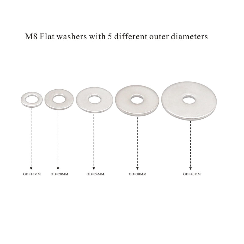 [Australia - AusPower] - M8 x 20mm Flat Washer, 304 Stainless Steel Washers Flat, M8 Washers Flat OD 20mm | Thickness 1.5mm; 100Pcs M8*20 -100pcs 