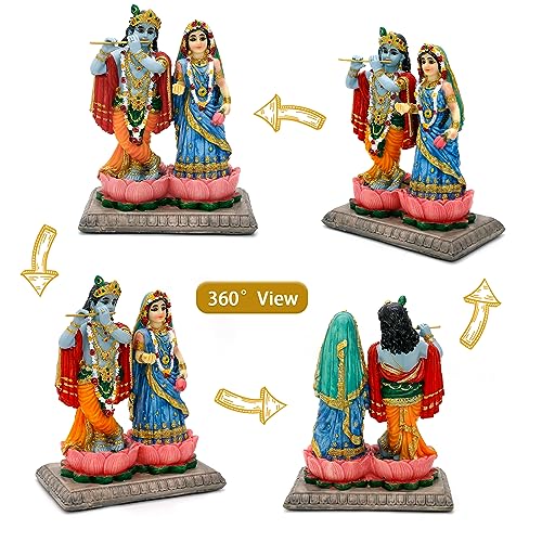 alikiki Hindu God Radha Krishna Statue - 5.7" H Radha Krishna Statue Murti Idol Figurine for Indian Couple Pooja Murti Item Altar Shrine Meditation Yoga Spiritual Decor Puja Item