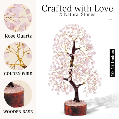 FASHIONZAADI Rose Quartz Crystals Tree of Life - Birthday Gift for Women Ea Rose Quartz Golden Wire