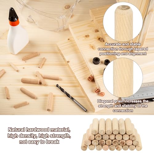 PATIKIL 3/8 x 4-inch fluted wood dowel pins, 90-pack beveled wooden rods for furniture and craft projects