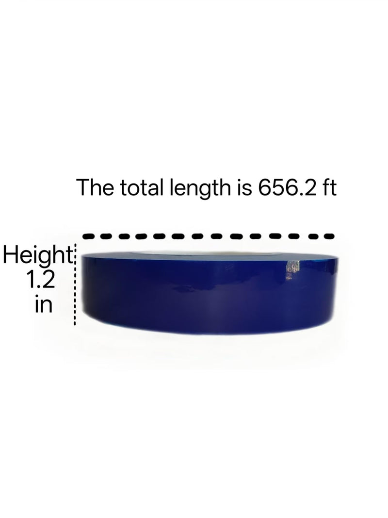 A roll of ultra-high viscosity durable polyethylene blue adhesive film, suitable for protecting materials such as steel, household appliances, hardware, etc. It is 1.2 inches high and 656.2 feet long