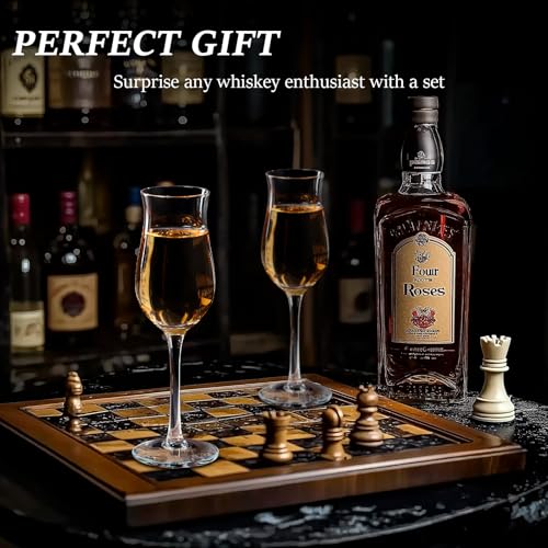 Cognac, Brandy, Whiskey,Tequila and Dessert Wine Snifter Glasses - Set of 4 - Professional 4oz Small Crystal Snifters Gift Sniffers for Sipping Neat Liquor - Liquor and Spirits Sippers Stemmed Tulip