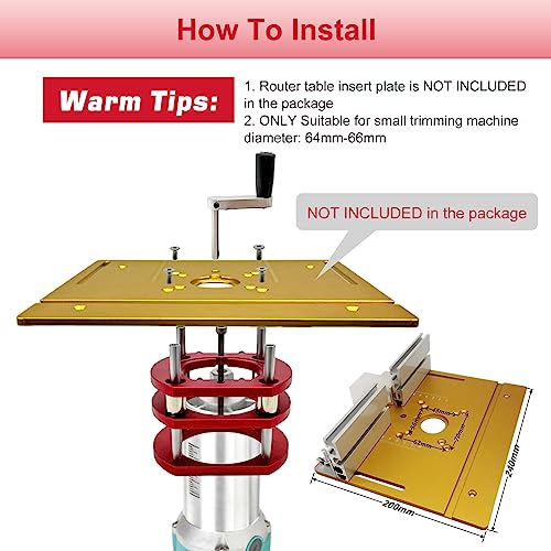Milling Table for Routers, 4-Jaw Clamp Router Lift Router, Milling Lift Router Lift, Router Table Router Lifting Base for 64-66 mm Diameter Small Trimming Machines, Lifting Height up to 51 mm