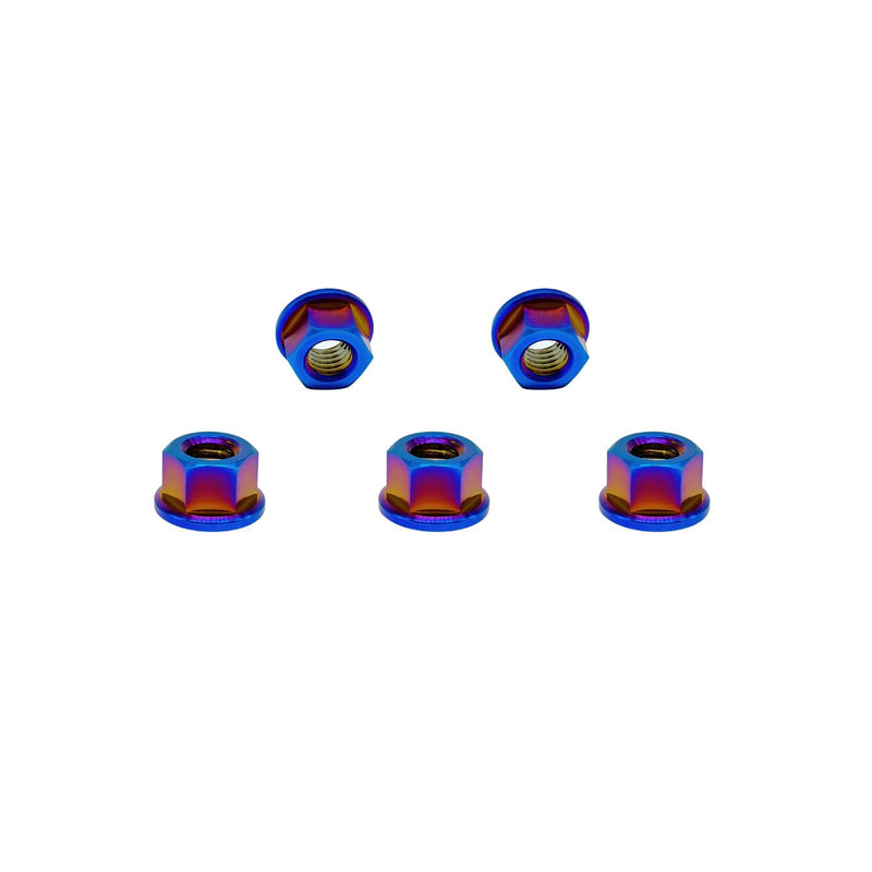 [Australia - AusPower] - RISON Titanium Nut Titanium Flange Nut M4x0.7mm Titanium Sprocket Nut Burnt Blue 6AL4V Titanium Flange Nut for Motorcycle 5PCS 