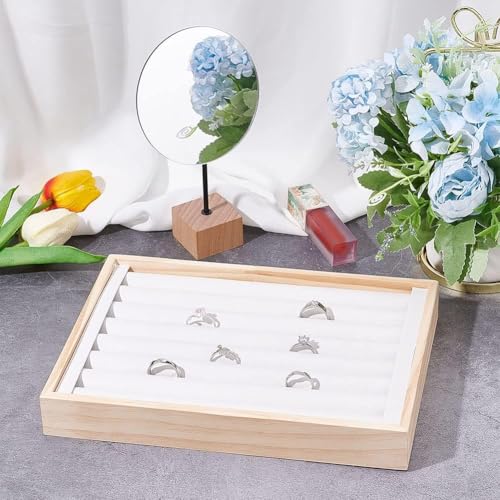 NBEADS 2 Pcs PU Leather Rings Displays Tray, 7 Slots Ring Earring Storage Holder Bracelets Necklaces Jewelry Display Organizer for Jewelry Retail Display Selling, White, 7.08x9.48x1.22 2 Pcs White PU Leather 7 Slots