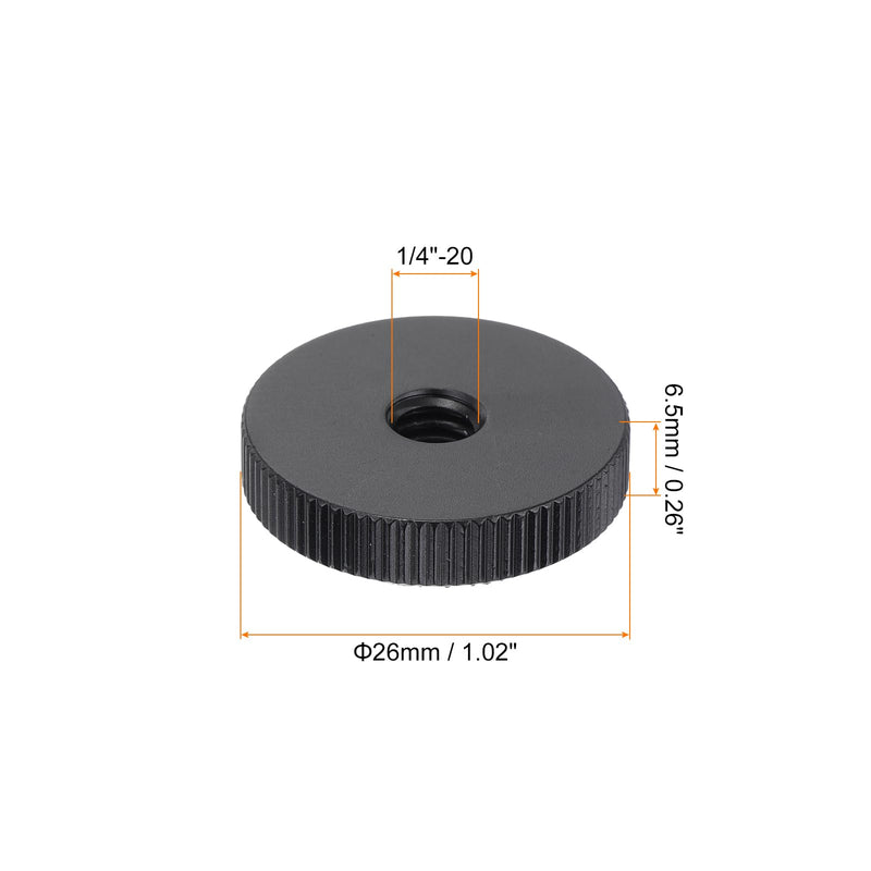 [Australia - AusPower] - uxcell 10Pcs Flat Knurled Nut - 1/4"-20 x 1" x 0.26" Thumb Nuts Lock Adjusting Nuts, Aluminum Alloy Female Thumb Wheel Lock Nut, Black 10 