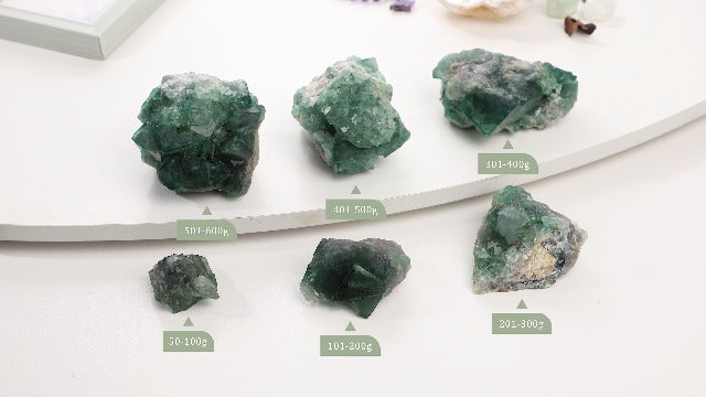 Amogeeli Natural Green Fluorite Crystal for Home Office Tabletop Decor Rough Stone Mineral Specimen for Healing 0.44-0.66 lb