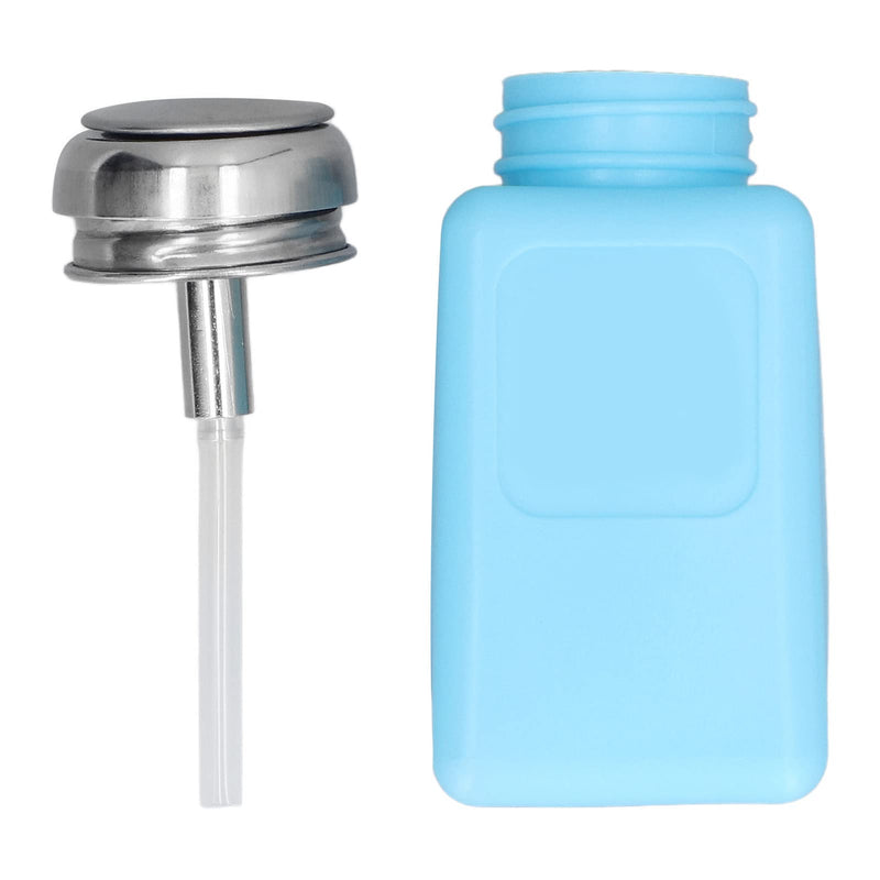 [Australia - AusPower] - gernie 200ML Push Down Alcohol Dispenser Pump Bottle Methanol Container ESD Safe Antistatic Solvent Dispenser with Stainless Steel Press Head for Acetone IPA Solvent (BLUE) Blue 
