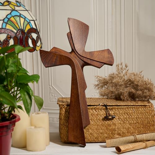 BGCarvedGrace Wooden Wall Cross Decor, 14 Inch Christian Hanging Wall Art 14"L x 8.1"W
