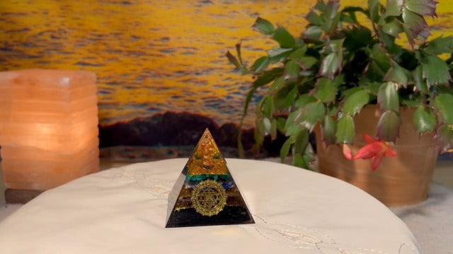 Tourmaline Orgone Pyramid Charged for Wealth, Happiness, and Good Fortune, Genuine Crystals and Healing Stones, Malachite, Lapis Lazuli, Amethyst, orgonite Chakra Pyramid Crystal, Energy Generator