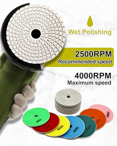 Wet Diamond Polishing Discs - 12 Pieces 100 mm Diamond Polishing Pad Grit 50 x 4/100 x 4/200 x 2/400 x 2 with M14 Support Pad + Adapter for Granite Marble Artificial Stone Quartz for Angle Grinder Set2