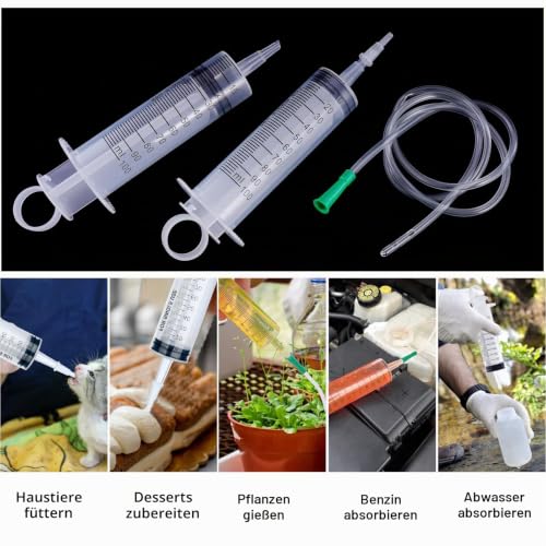 Syringe 100 ml, Pack of 4 Large Syringes with Hose 1 m, Plastic Syringes | Without needle, independently packaged dosing syringe 100 ml for experiments, pet feeding and industrial applications