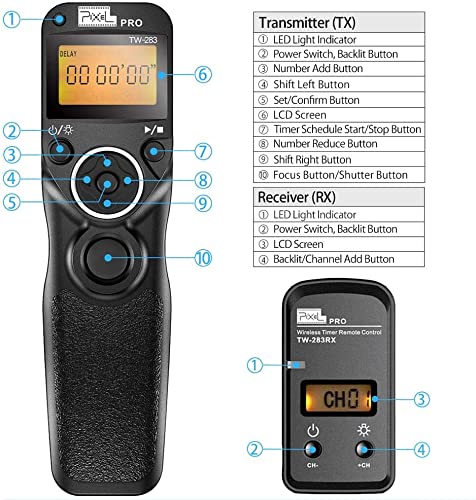 Pixel Timer Shutter Release Remote Control TW283-S2 Remote Release for Sony A58 A68 A1 A9 A7 A7II A7R A7RII A7S A5000 A5100 A6000 A6300 A6400 A6500 A6600 RX100/II HX300 HX400 HX400V HX50V HX90 RX10