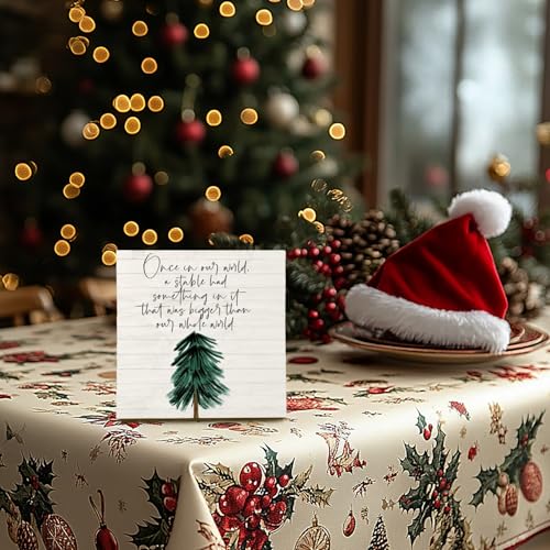 Christmas Decor, Rustic Religious Christmas Tree Wooden Sign Gift for Women Men, Farmhouse Christian Decorations for Home Office Church Desk Table Shelf Decor 6x6 Inch
