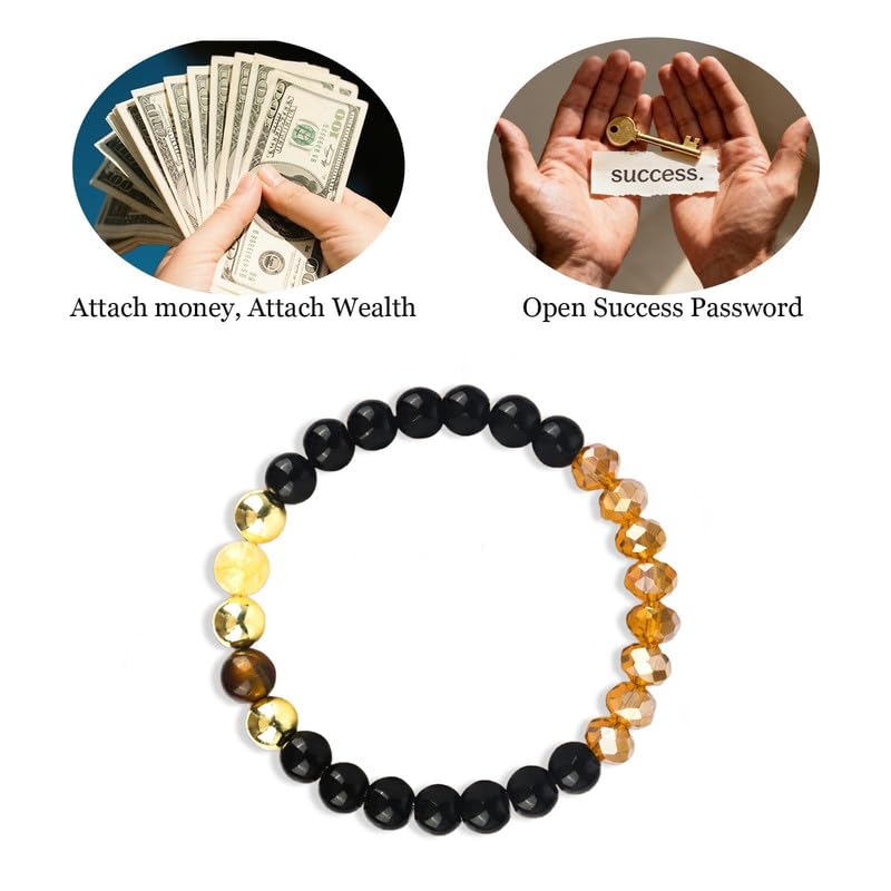 Money Bracelets for Women, Jade Bracelet for Wealth Attraction, Healing Crystal Protection Jewelry, Gift for Her Black mixed bead bracelet