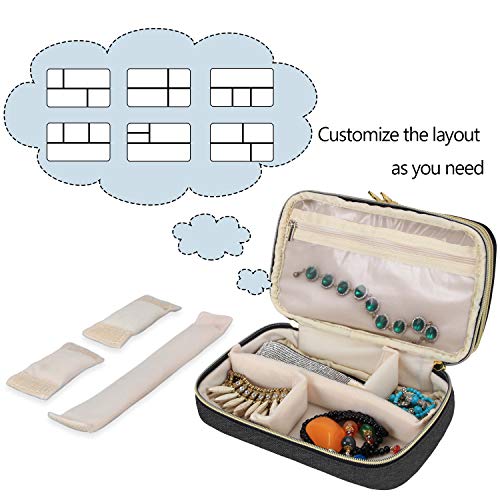 Teamoy black travel jewelry case organizer with multiple compartments, ideal for storing rings, necklaces, and earrings on the go.