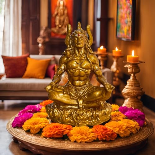 NAISHA Golden Mahayogi Shiva Idol, 3.5 Inch Resin Statue for Pooja Decor