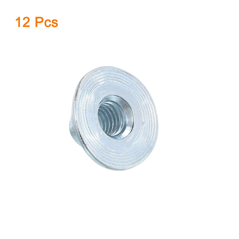 [Australia - AusPower] - uxcell M6 T-nuts, 12pcs Carbon Steel Tee Nut Round Base Weld Nuts 8mm Height Through Hole Flange Insert Female Thread Plate Nuts M6x8mm 