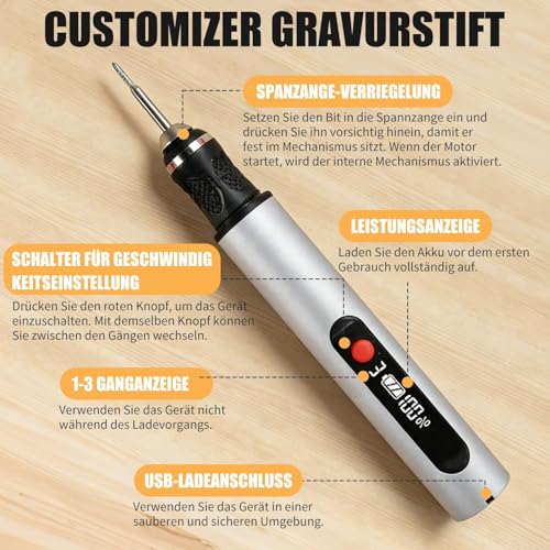 Cordless Rechargeable Engraving Pen, Abnaok Engraving Pen Tool Kit for 50+ Materials, 3-Speed Adjust Electric Engraver Pen for DIY, Artists, Beginner, Personalized Gifts With Carved Paper Templates