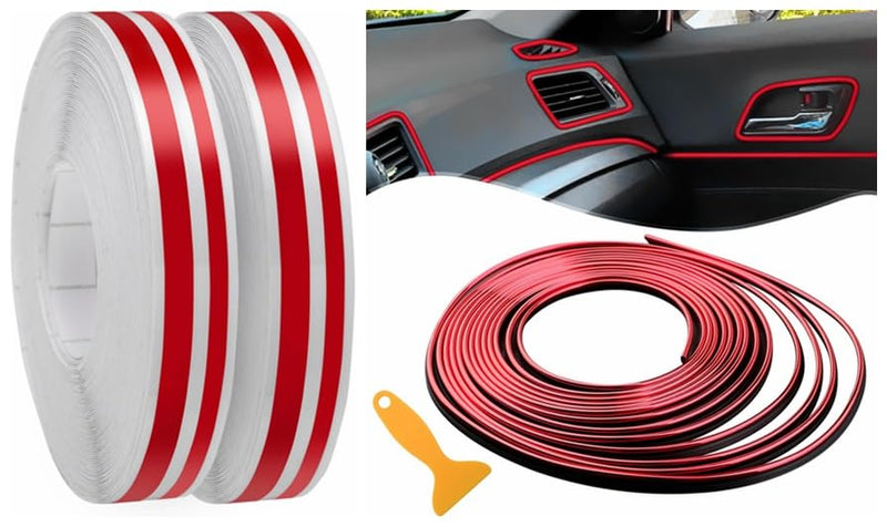 Spurtar 2 Rolls x 33Ft Car Pinstriping Tape Red & 16.4ft/5M Car Interior Trim Strips Red