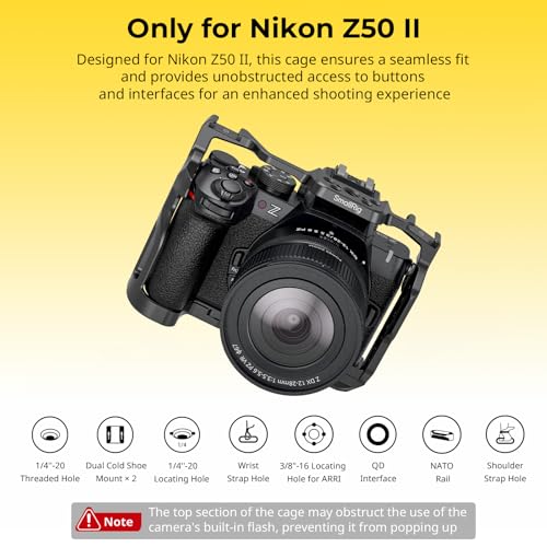 SMALLRIG Z50 II Cage for Nikon Z50 II, Aluminum Alloy Camera Cage with Dual Cold Shoe Mount, 1/4''-20 Threaded Holes, NATO Rail,QD Ports, Quick Release Plate for Arca-Swiss - 4980