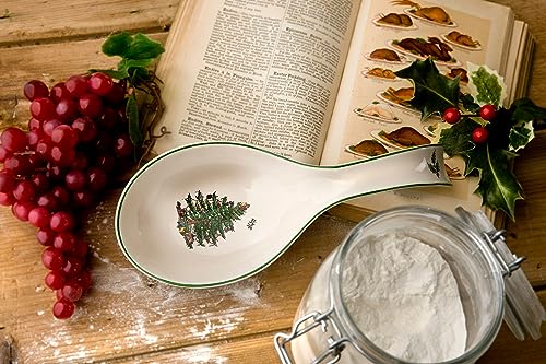 Spode Christmas Tree Spoon Rest, 12-Inch Festive Cooking Utensil Rest, Christmas Spatula & Ladle Holder for Kitchen Countertop, Fine Earthenware, Dishwasher Safe Holiday Kitchen Accessory