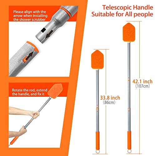 JEHONN 4-in-1 Bathroom Tile Tub Scrubber with Long Handle, Upgraded Shower Cleaning Brush, 4 Different Function Scrub Brush Attachments Head for Bath, Bathtub, Floor, Wall, Baseboard Tub & Tile Scrubber (4-in-1)