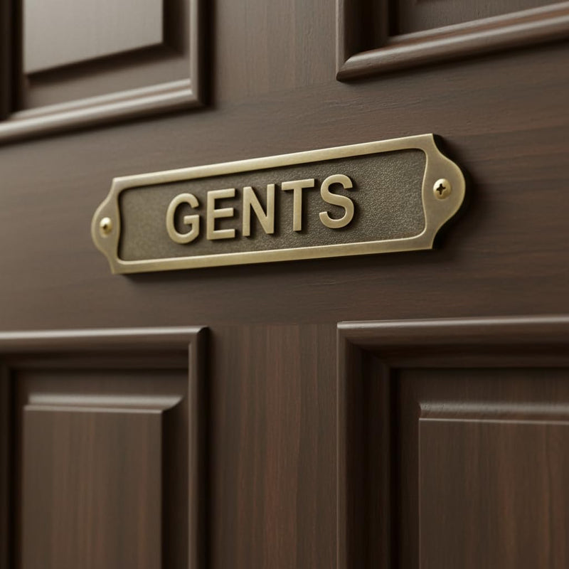 GENTS Antique Vintage Door & Wall Plaque Sign | Classic Raised Lettering Metal Restroom Name Plate with Screws for Home Pub Café Office | 22 x 5 cm | GENTS