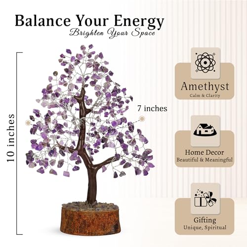 YATSKIA Amethyst Crystals Tree - Room Decor - Crystal Tree of Life - Spiritual Gifts for Women - Stones and Crystals - Bonsai Tree from Daughter - Good Luck Tree - Gemstone Tree Amethyst Silver Wire
