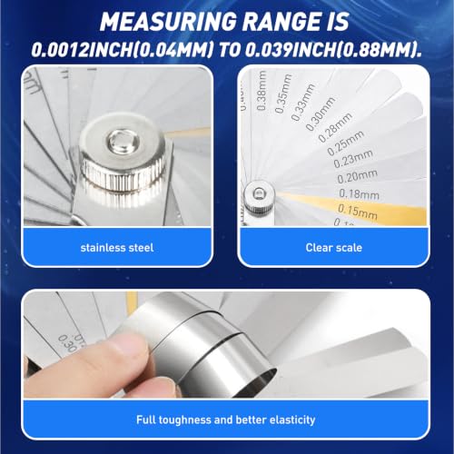 32 Blades Stainless Steel Feeler Gauge 0.04-0.88mm Precision Feeler Gauge with Metric and Imperial Scale, Feeler Gauge Valve Clearance for Engine, Mechanics and Tools