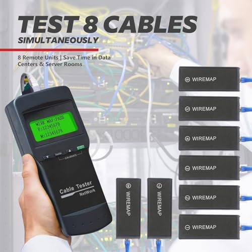 TesterOn network cable tester with 8 remote testers for Cat5, Cat5e, Cat6 and Cat6e Ethernet cables