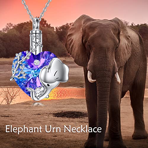 VONALA Elephant Urn Necklace for Ashes 925 Sterling Silver Heart Crystal Cremation Jewellery for Ashes Memorial Keepsake Jewellery Gifts for Women Mom
