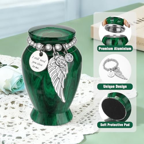 Abooxiu Small Urns for Human Ashes Keepsake 2.85 Inches Mini Urns for Ashes Memorial Small Cremation Urn Ash Keepsake Urns Mini Funeral Burial Decorative Urn for Adult Males Females Pets Malachite Green