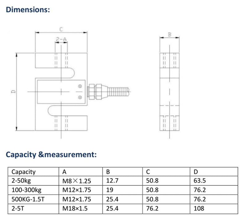[Australia - AusPower] - CALT DYLY-103 Compression and Tension Sensor S Beam Force Pressure Testing Load Cell (300KG, 1) 300KG 