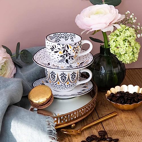 Sara Miller Artisanne Noir Set of 2 Espresso Cup & Saucers