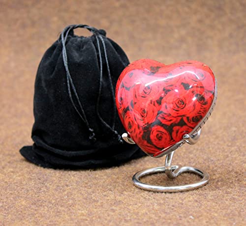 eSplanade Metal Cremation Mini Heart urn Keepsake Memorial | Small urn for Ashes Funeral Burial Container jar Pot (Red) Red