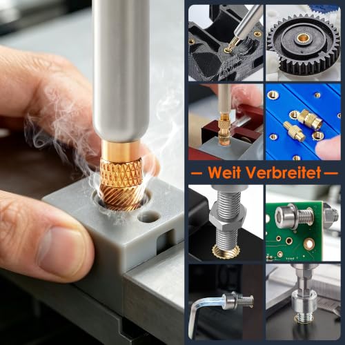 900 Stk Gewindeeinsätze Lötspitzen Set mit Schrauben, Muttern und Unterlegscheiben, Lötpistole & 6 Lötspitzen & 2 Adapter, Lötkolbenständer & Pinzette, M2-M6 Gewindeeinsätze für 3D-Druck