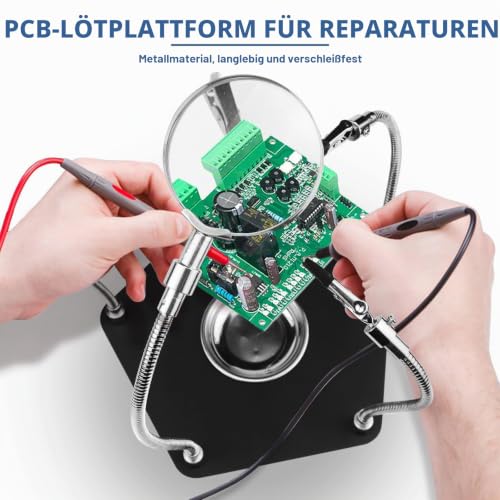 Third Hand Soldering with 3 x Magnifying Glass Soldering Aid Magnetic Helping Hand Soldering Circuit Board Holder Tool Model Making Accessories Four Arms Helping Hands for Soldering and Crafts Workshop Helping Station A